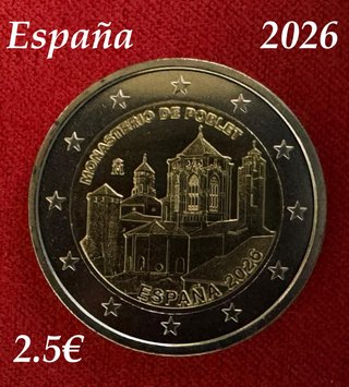 Moneda 2€ España 2026 Monasterio de Poblet