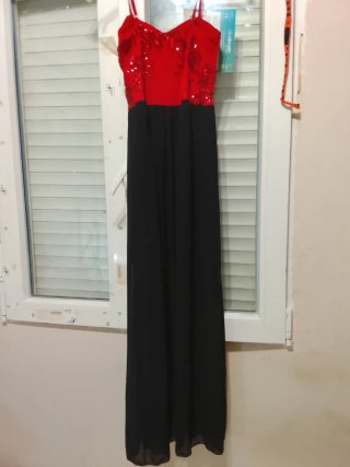 Vestido largo lentejuelas rojo y negro