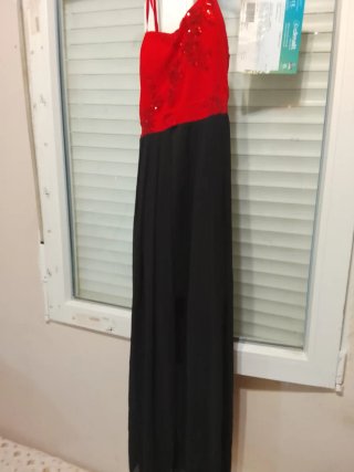 Vestido largo lentejuelas rojo y negro