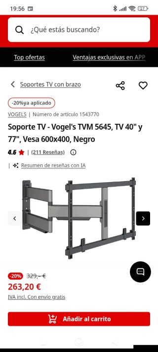 Soporte TV Vogel's 40-70 Pared
