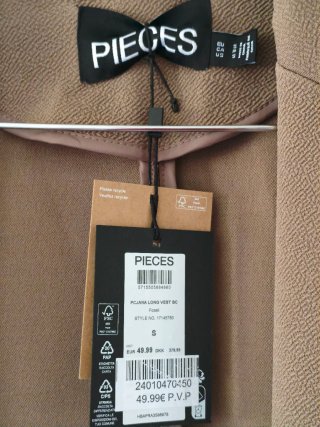 Chaleco Largo Estilo Blazer Pieces Nuevo talla S