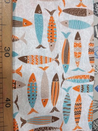 Retal Tela loneta estampada peces