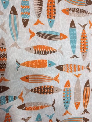 Retal Tela loneta estampada peces