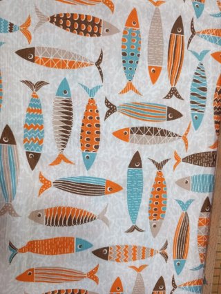Retal Tela loneta estampada peces