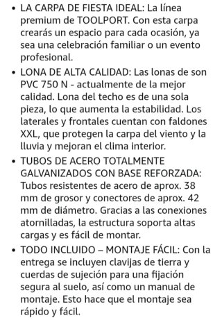 Carpa lona PVC resistente 3X6m todas estaciones