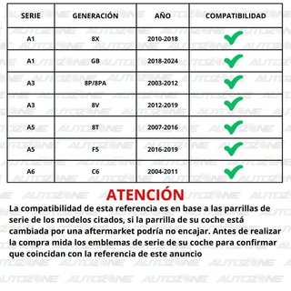 Emblema Audi negro brillo para parrilla 273x95 mm