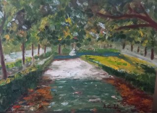 Pintura al óleo Camino en el parque espátula y pin