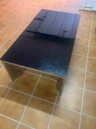 Mesa centro cristal negro y aluminio