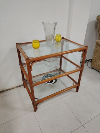 Mesa Auxiliar Bambú/Madera y Cristal Vintage