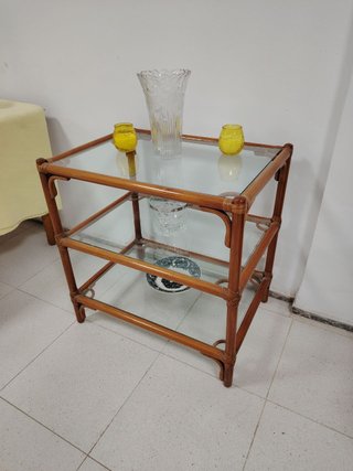 Mesa Auxiliar Bambú/Madera y Cristal Vintage