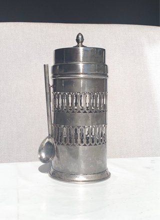 BOTE METAL ANTIGUO VASO CUCHARA CAFE VINTAGE