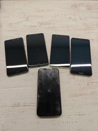 Lote 5 móviles para piezas (iPhone, BQ, Honor)