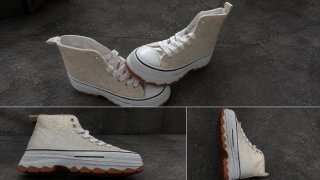 Zapatillas lona cuña doradas blancas