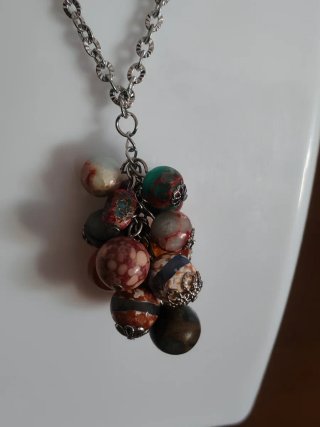 Collana acciaio con grappolo pietre multicolor