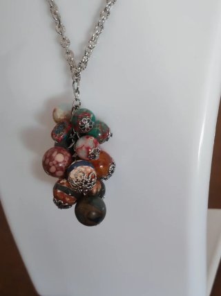 Collana acciaio con grappolo pietre multicolor