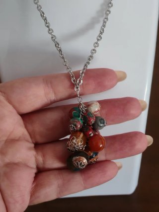 Collana acciaio con grappolo pietre multicolor