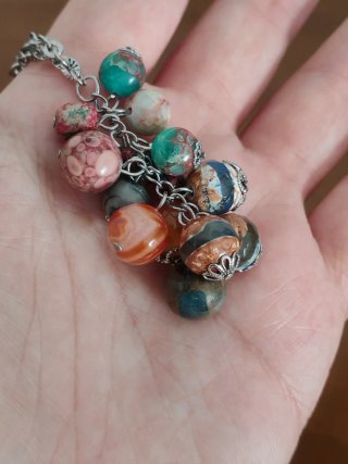 Collana acciaio con grappolo pietre multicolor