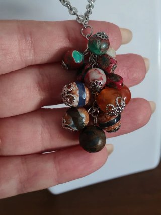 Collana acciaio con grappolo pietre multicolor