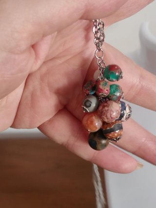 Collana acciaio con grappolo pietre multicolor