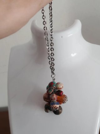 Collana acciaio con grappolo pietre multicolor