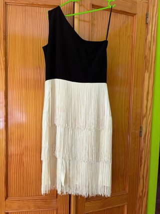 Vestido de fiesta cayro bicolor con flecos