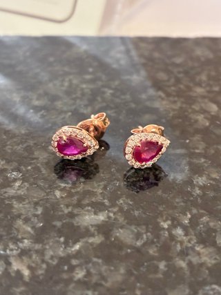 Pendientes Oro 14k Rubí y Diamantes Naturales