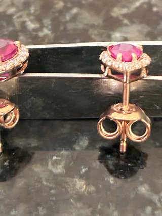 Pendientes Oro 14k Rubí y Diamantes Naturales