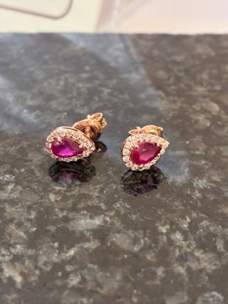 Pendientes Oro 14k Rubí y Diamantes Naturales