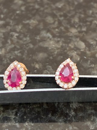 Pendientes Oro 14k Rubí y Diamantes Naturales
