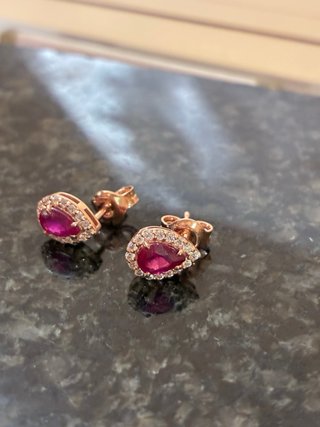 Pendientes Oro 14k Rubí y Diamantes Naturales