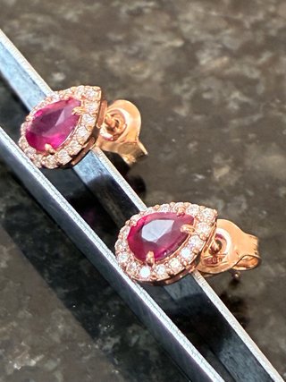 Pendientes Oro 14k Rubí y Diamantes Naturales