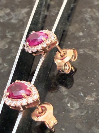 Pendientes Oro 14k Rubí y Diamantes Naturales