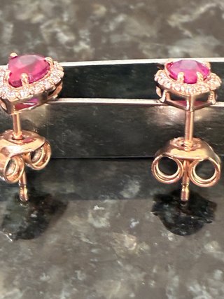 Pendientes Oro 14k Rubí y Diamantes Naturales