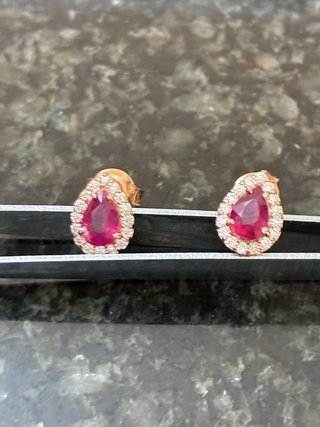 Pendientes Oro 14k Rubí y Diamantes Naturales