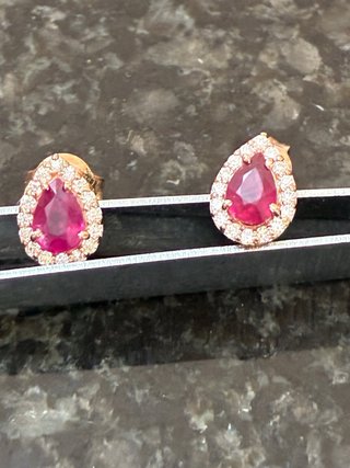 Pendientes Oro 14k Rubí y Diamantes Naturales