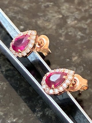 Pendientes Oro 14k Rubí y Diamantes Naturales