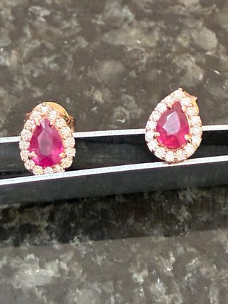 Pendientes Oro 14k Rubí y Diamantes Naturales