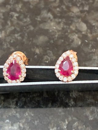 Pendientes Oro 14k Rubí y Diamantes Naturales