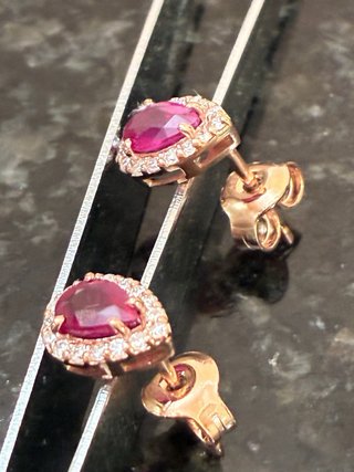 Pendientes Oro 14k Rubí y Diamantes Naturales
