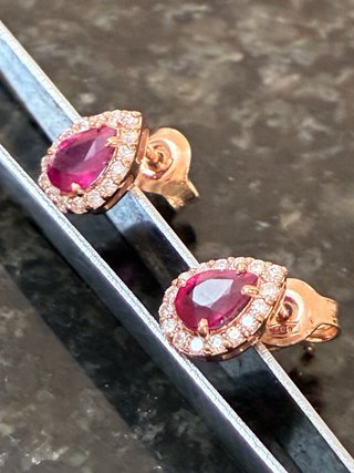 Pendientes Oro 14k Rubí y Diamantes Naturales