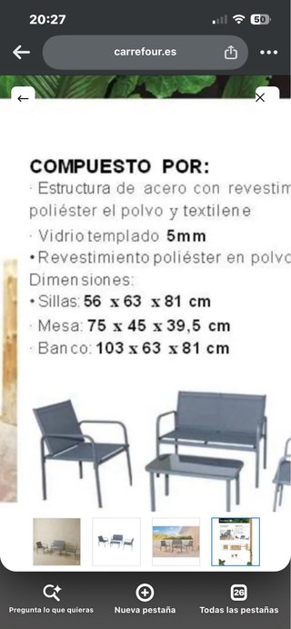 Conjunto Muebles Exterior: 2 Sillas, Sofá y Mesa