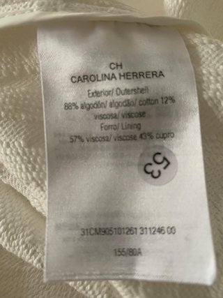 Vestido Carolina Herrera Blanco Talla XXS