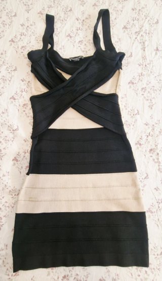 Mini vestido Bebe bandage coktel negro / beige S