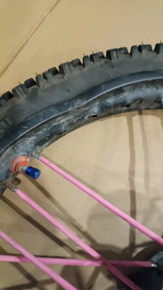 Rueda Pit Bike 17 con radios rosas