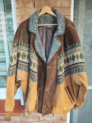 Chaqueta Vintage Cuero y Tejido Multicolor