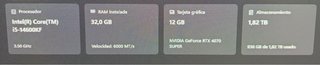 PC Gaming MSI 4070 super 32gb RAM i5-14600kf