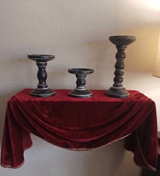 3 Portavelas Columna Rústico Madera Negra Decapada