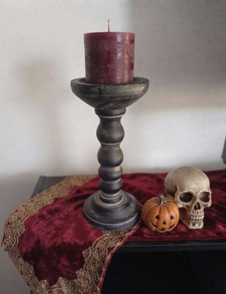 3 Portavelas Columna Rústico Madera Negra Decapada