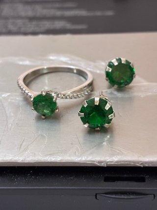 Conjunto Anillo y Pendientes Plata Esmeraldas 5.70