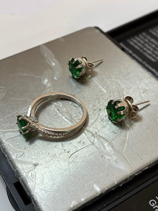 Conjunto Anillo y Pendientes Plata Esmeraldas 5.70